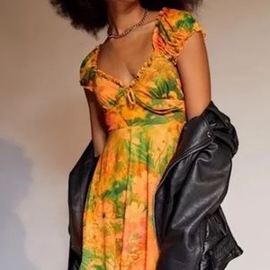 UO Y2K Floral Audrey Mesh Mini Dress S